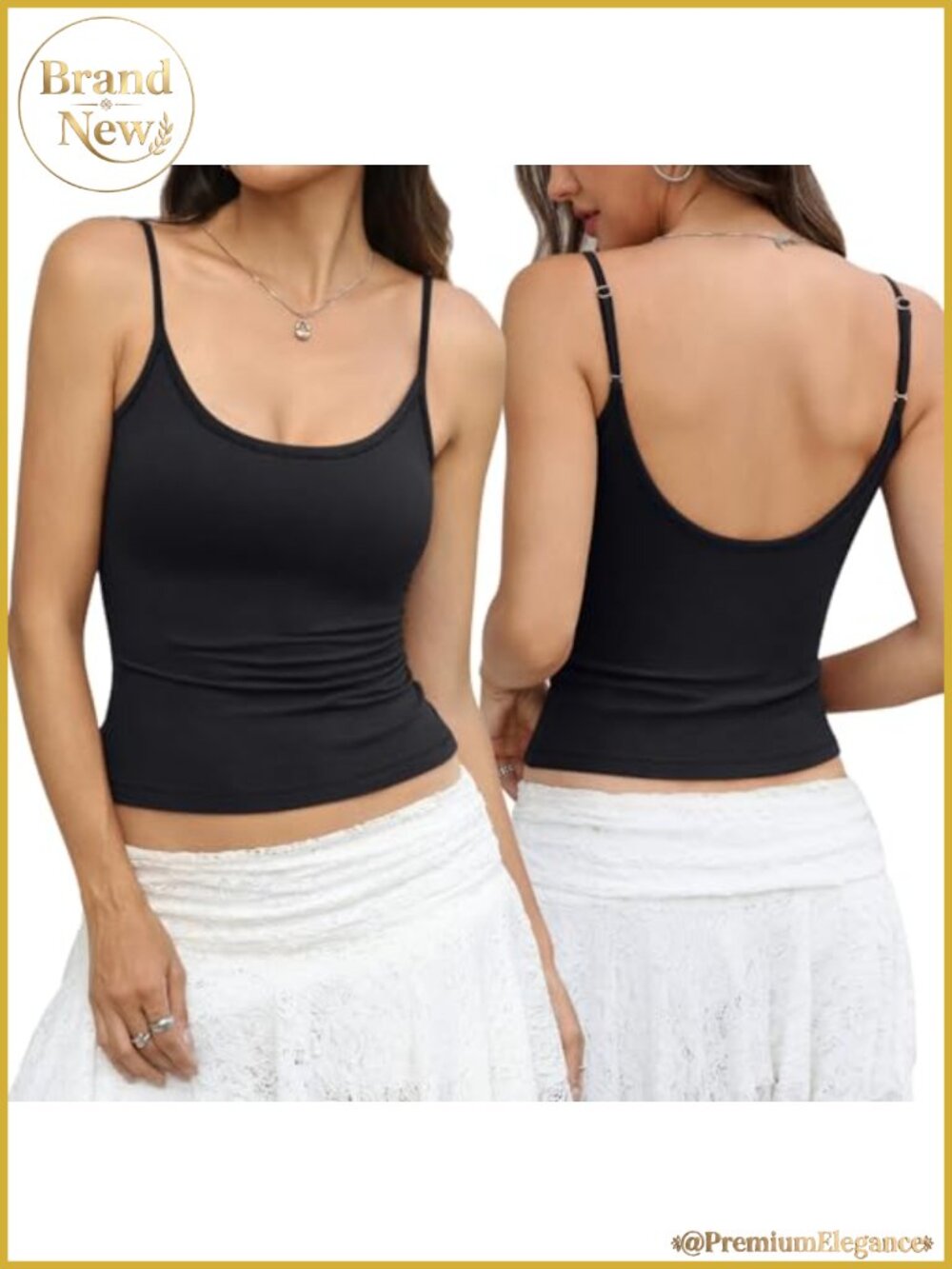 Womens Cotton Spaghetti Strap Camisole Tank Top Fitted Scoop Neck
